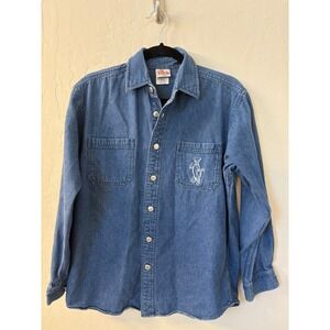 Vintage Disney Tigger Denim Shirt Embroidered‎ Long Sleeve Jacket Top Sz S